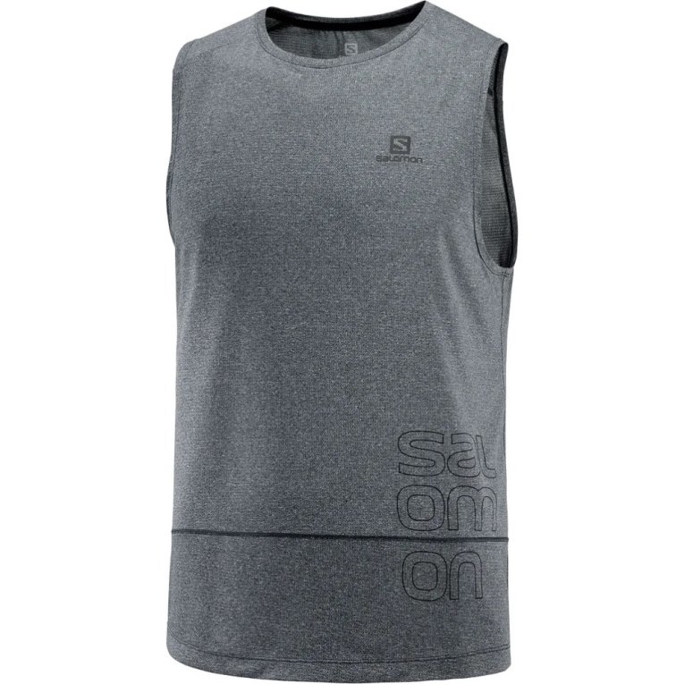 Dark Grey Salomon Cross Run Graphic Men's Tanks | PH 48053C